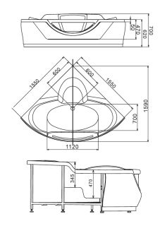 Акриловая ванна GEMY G9025 II O 155x155x70